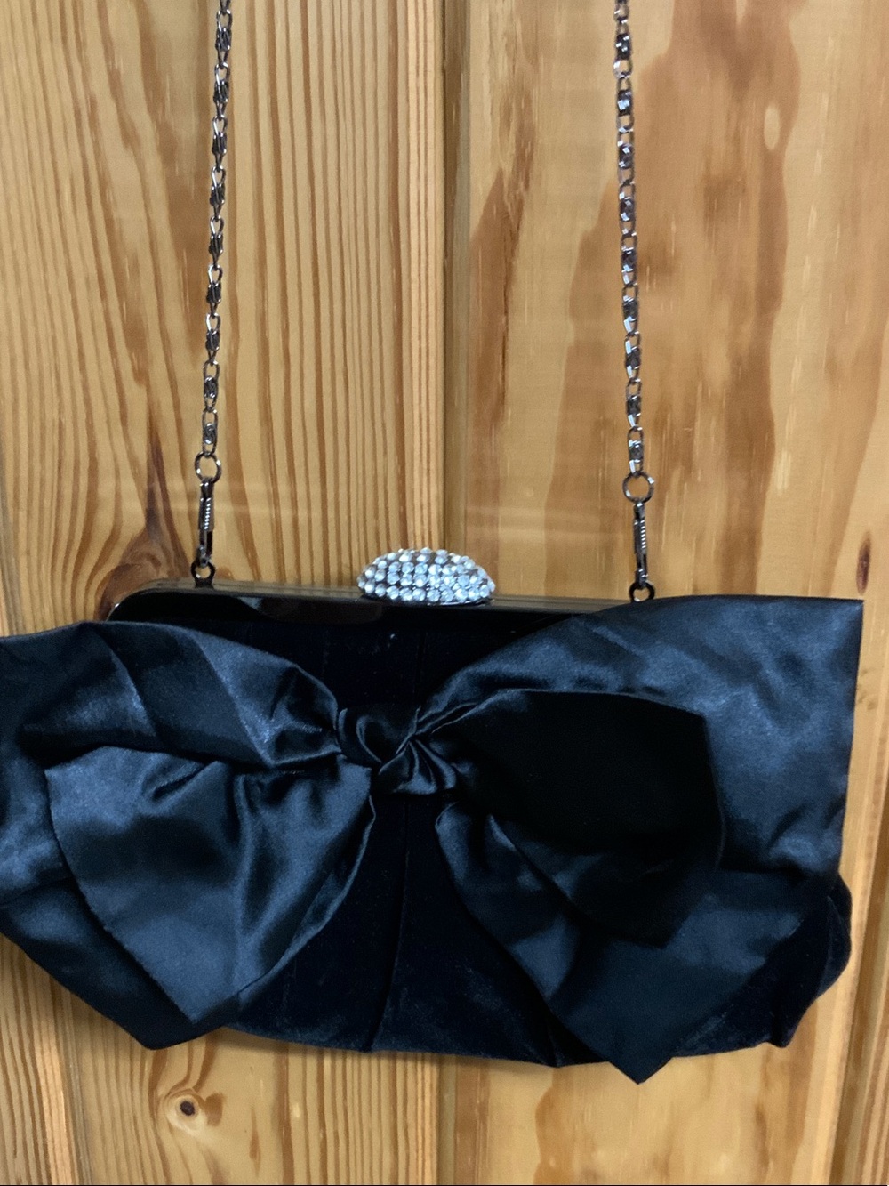 Neiman Marcus Black Satin Bow Evening Clutch